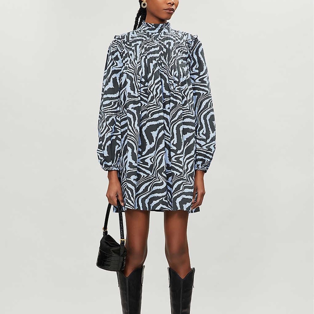 NWT Ganni swirl tiger print cotton poplin dress